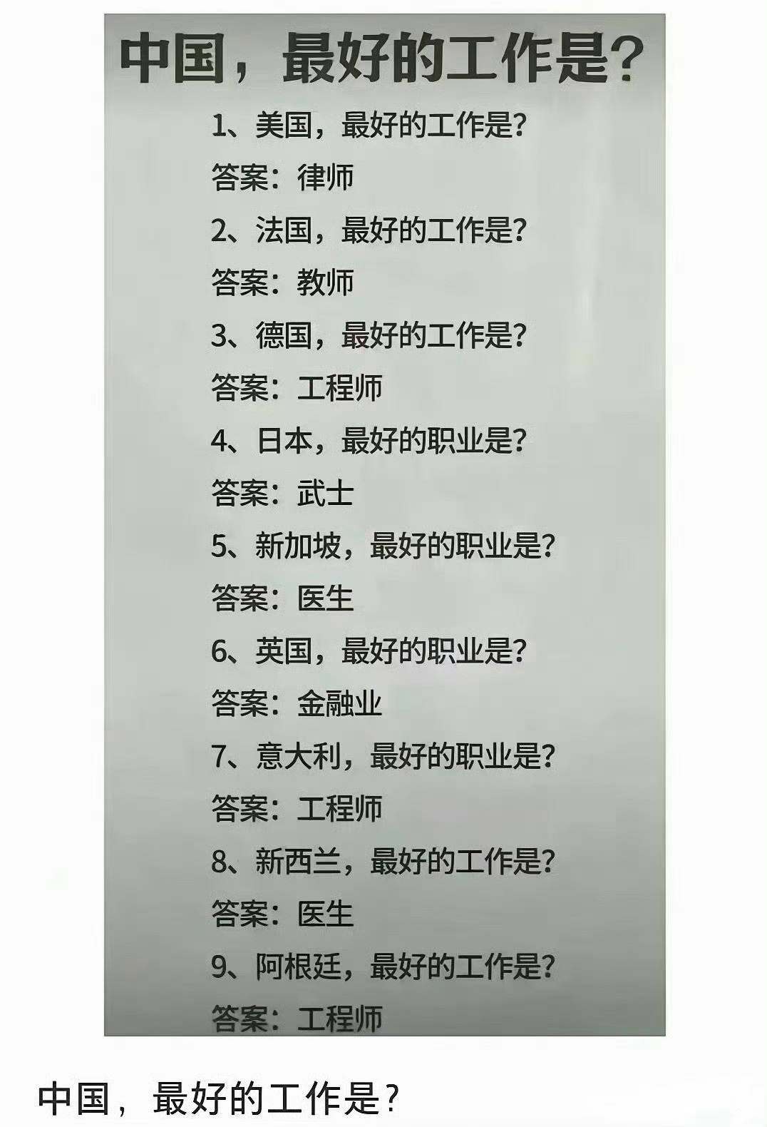 你觉得你身边最好的工作是什么？