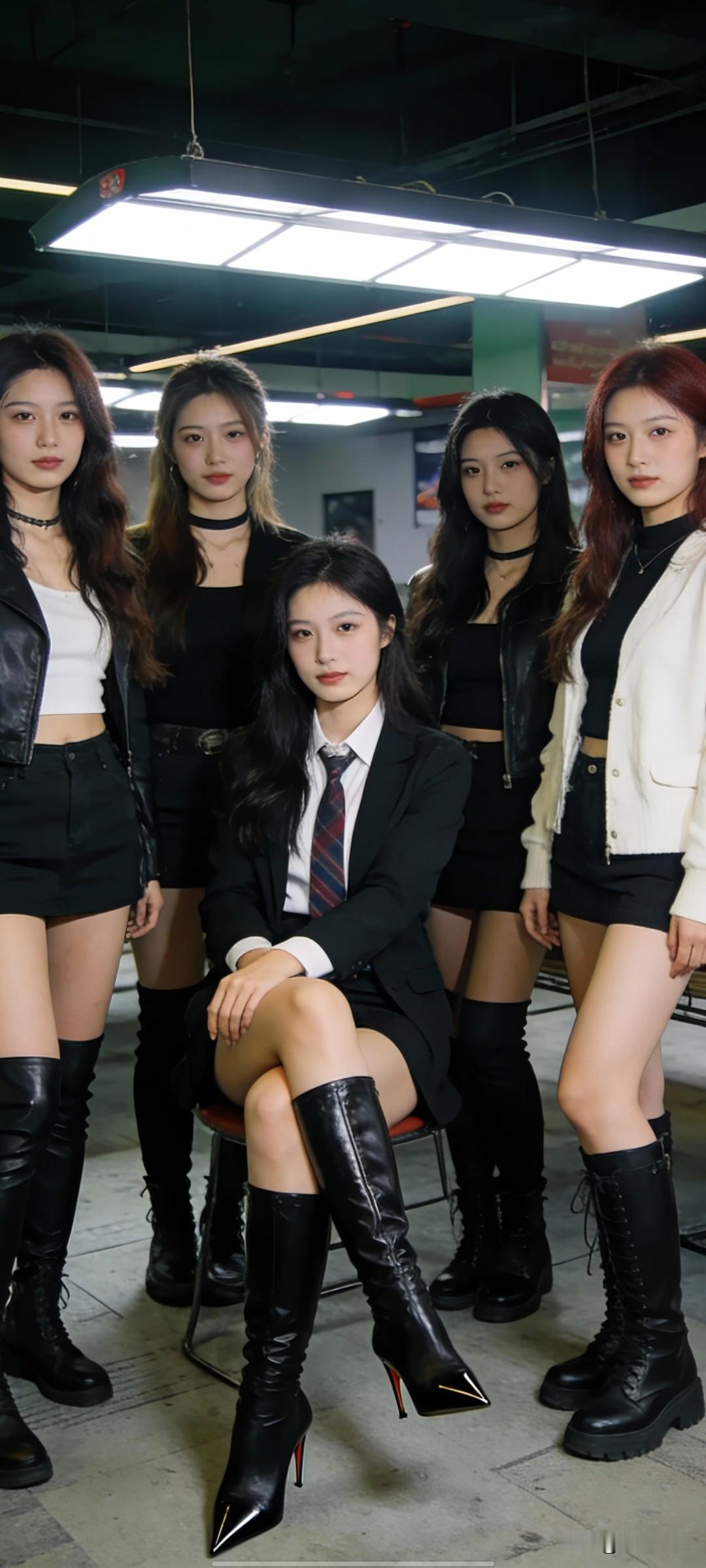 🔥霸气女团照，黑皮靴搭配西装，气场全开！💃🏻💃🏻💃🏻