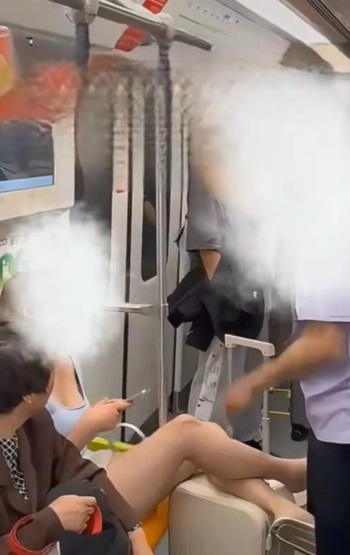 上海2号线地铁上，一男子手抓着扶杆，靠边站着。岂料，对面穿短裙女子，竟大大咧咧的