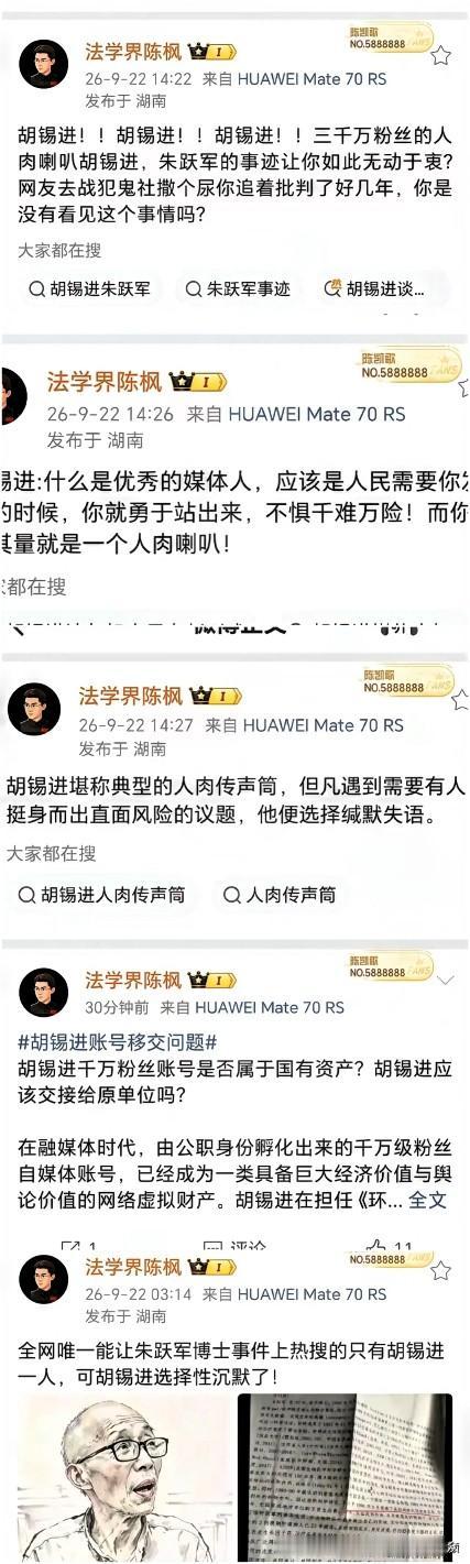 陈枫这次硬刚，真把舆论场那层遮羞布给扯下来了。胡锡进平时指点江山惯了，碰上朱