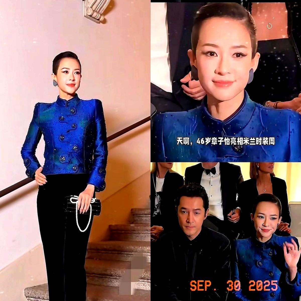 章子怡离婚后没消停，反而更拼了。46岁，黑西装走米兰时装周，不靠老公，不靠年