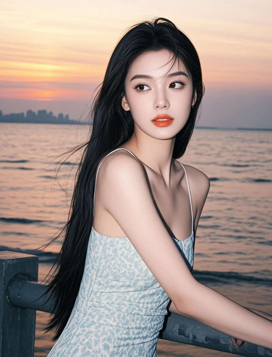 她站在海边，裙摆轻扬，像一场梦的开始