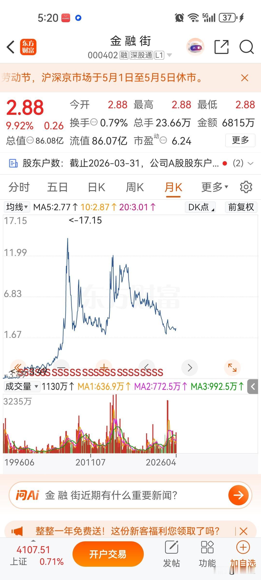 我说过房价肯定没见底，但房地产股很可能见底了，很多跌了百分之八九十，金融街第一季