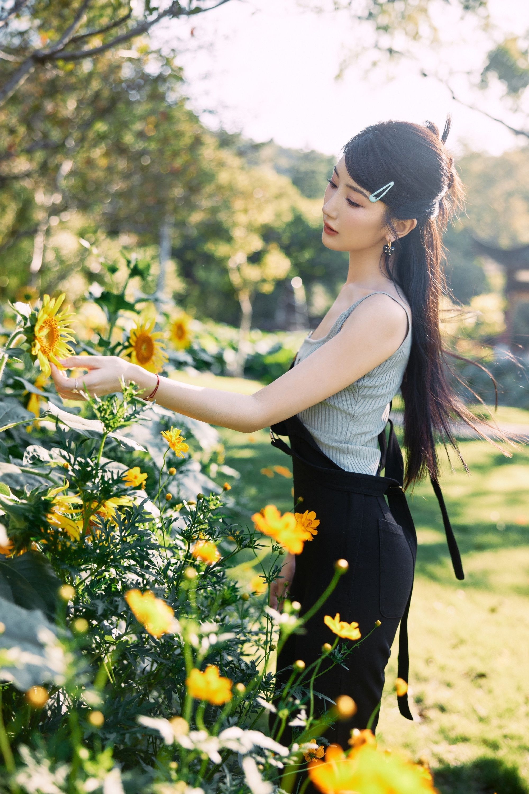 毛晓彤秋日小清新：花丛中的甜美“小蜜蜂”。毛晓彤