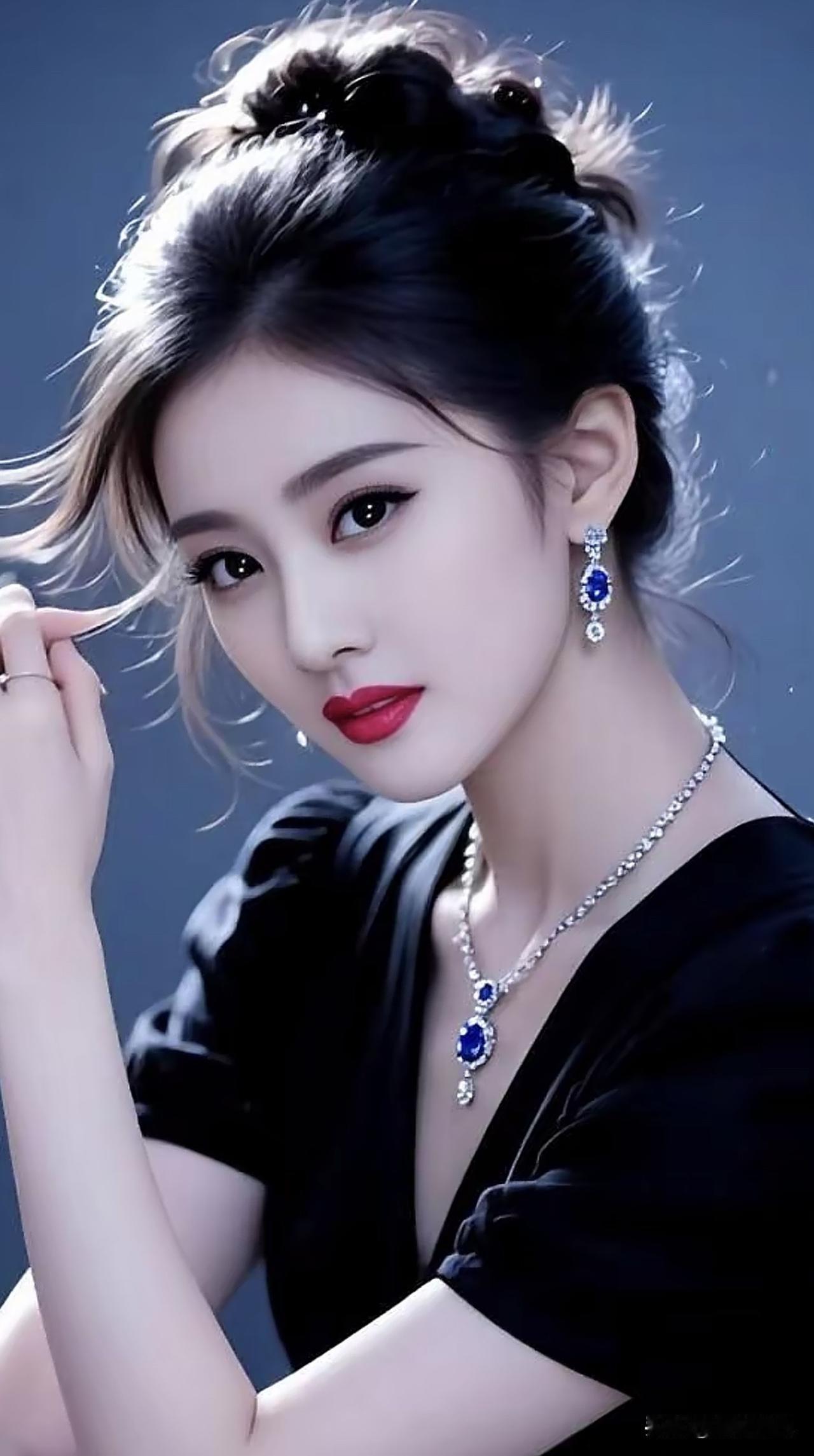 优雅黑裙，蓝宝石闪耀，气质女神范儿十足！黑裙气质女神高级质感黑裙吊带气质黑裙