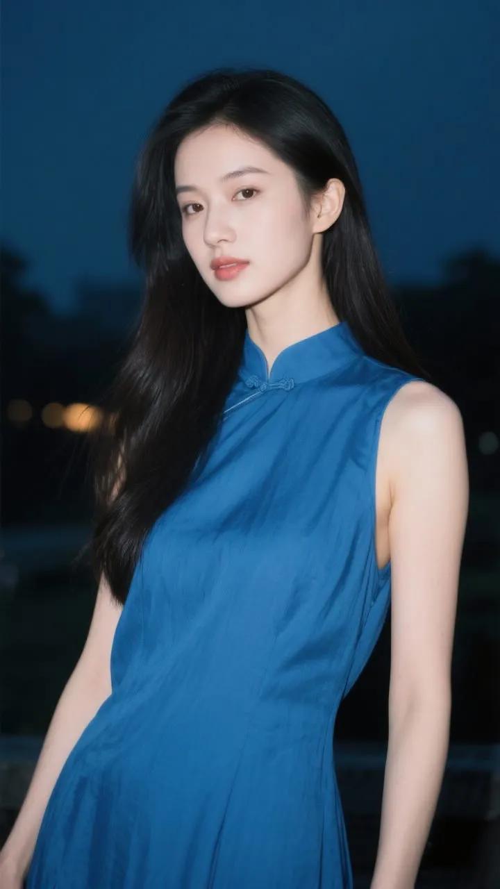 夜色中的蓝色精灵，优雅而神秘。