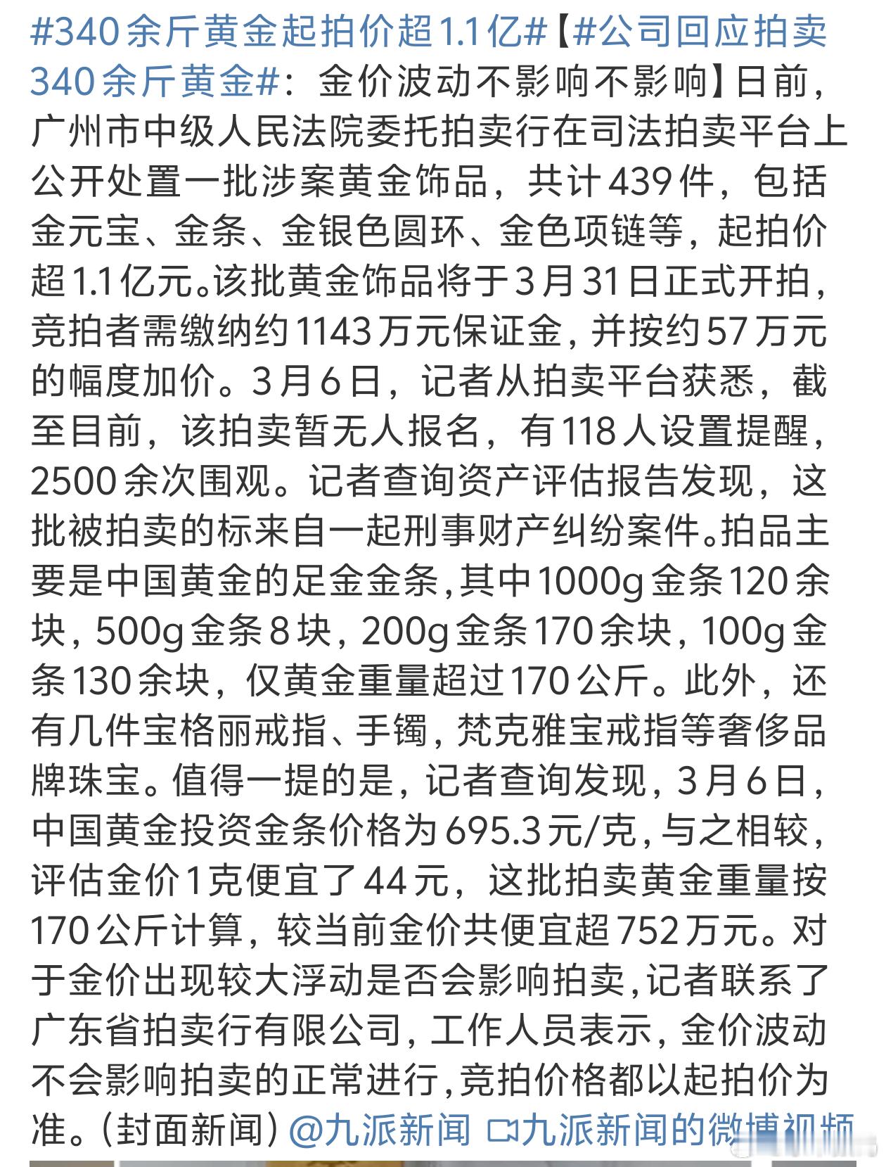 340余斤黄金起拍价超1.1亿有谁能花一个多亿去拍这些黄金[无奈吐舌]​​​