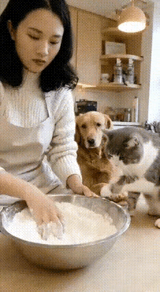 家里的“猫主子”发起火来，连一盆面都扛不住！画面中，猫咪因为被嫌弃“手臭”，当