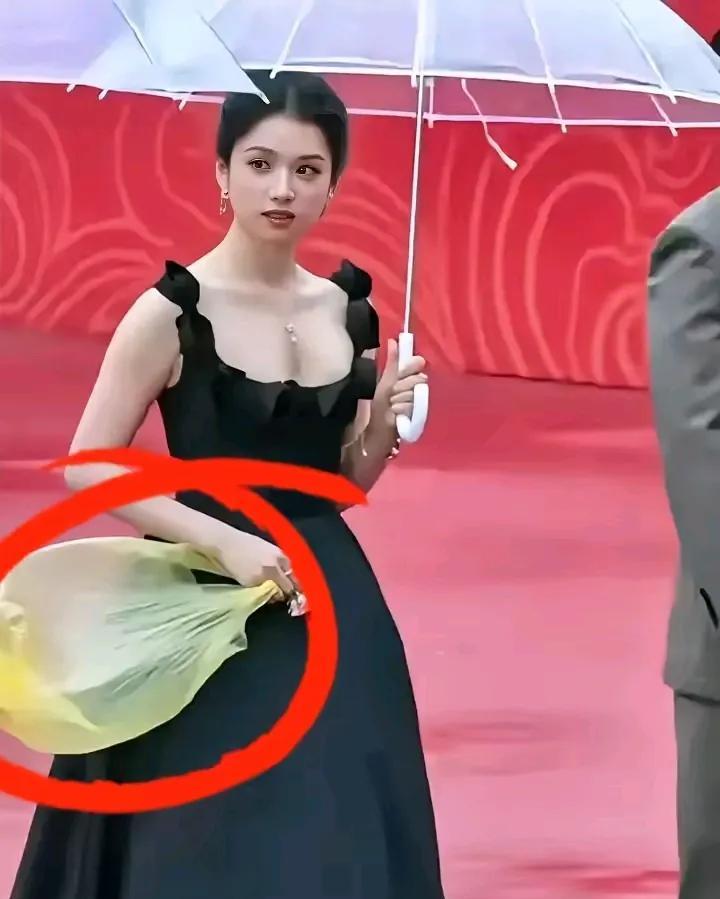 这就是穷人和富人的区别。著名女星张婧仪手里拿个黄色塑料袋，被许多网友称为是巴