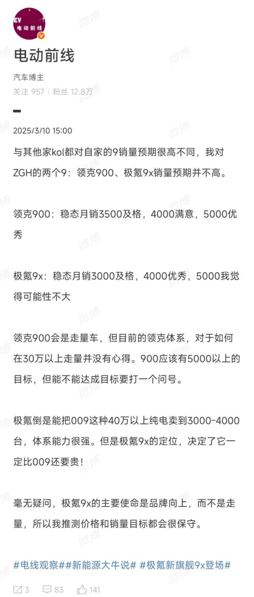 由于领克900远超预期的成功，整个预测需要重新调整，详见[doge]电线观察新能