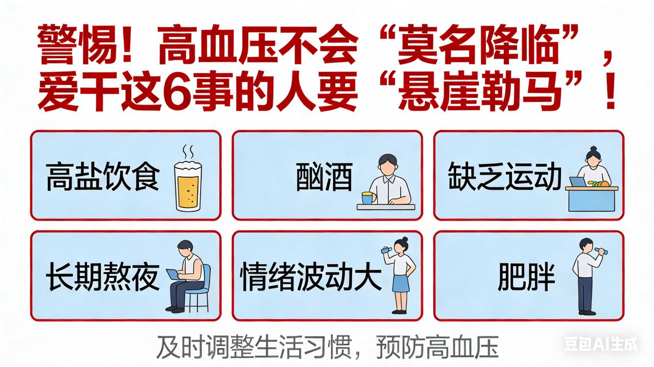 警惕！高血压不会“莫名降临”，爱干这6事的人要“悬崖勒马”！人不会无缘无故患