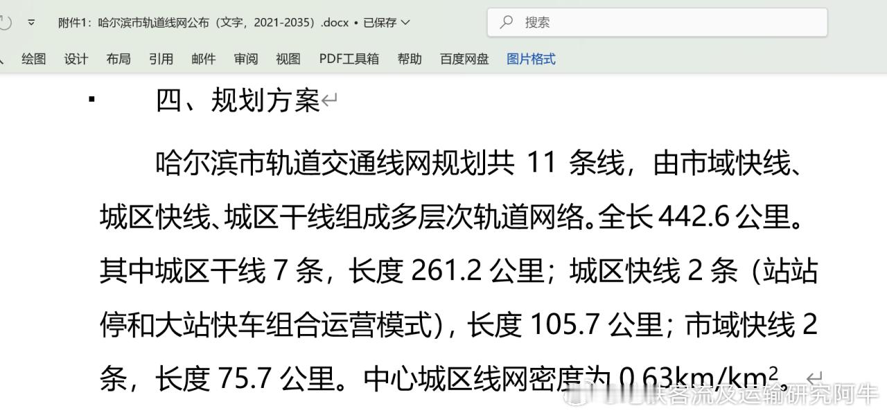 哈尔滨地铁网友分享：哈尔滨城市轨道交通线网规划：11条线442.6km。