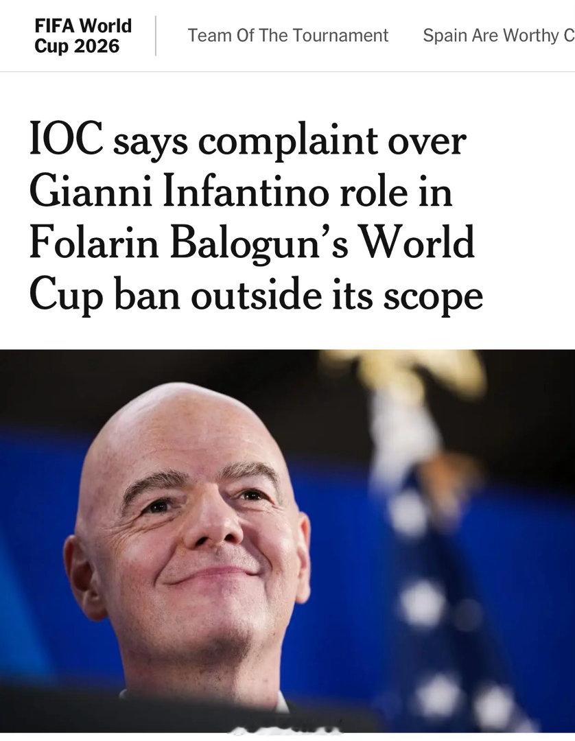 国际奥委会（IOC）表示，不会对国际足联主席詹尼·因凡蒂诺（GianniInf