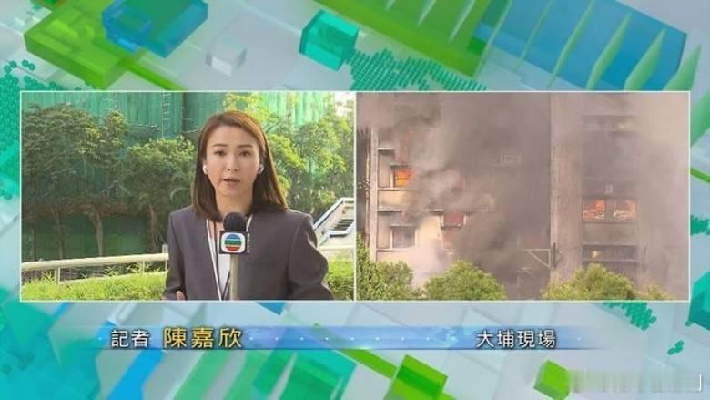 宏福苑五級火︱陳嘉欣直播災情強忍情緒　獲讚「真實版新聞女王」.大埔宏福苑五級火災