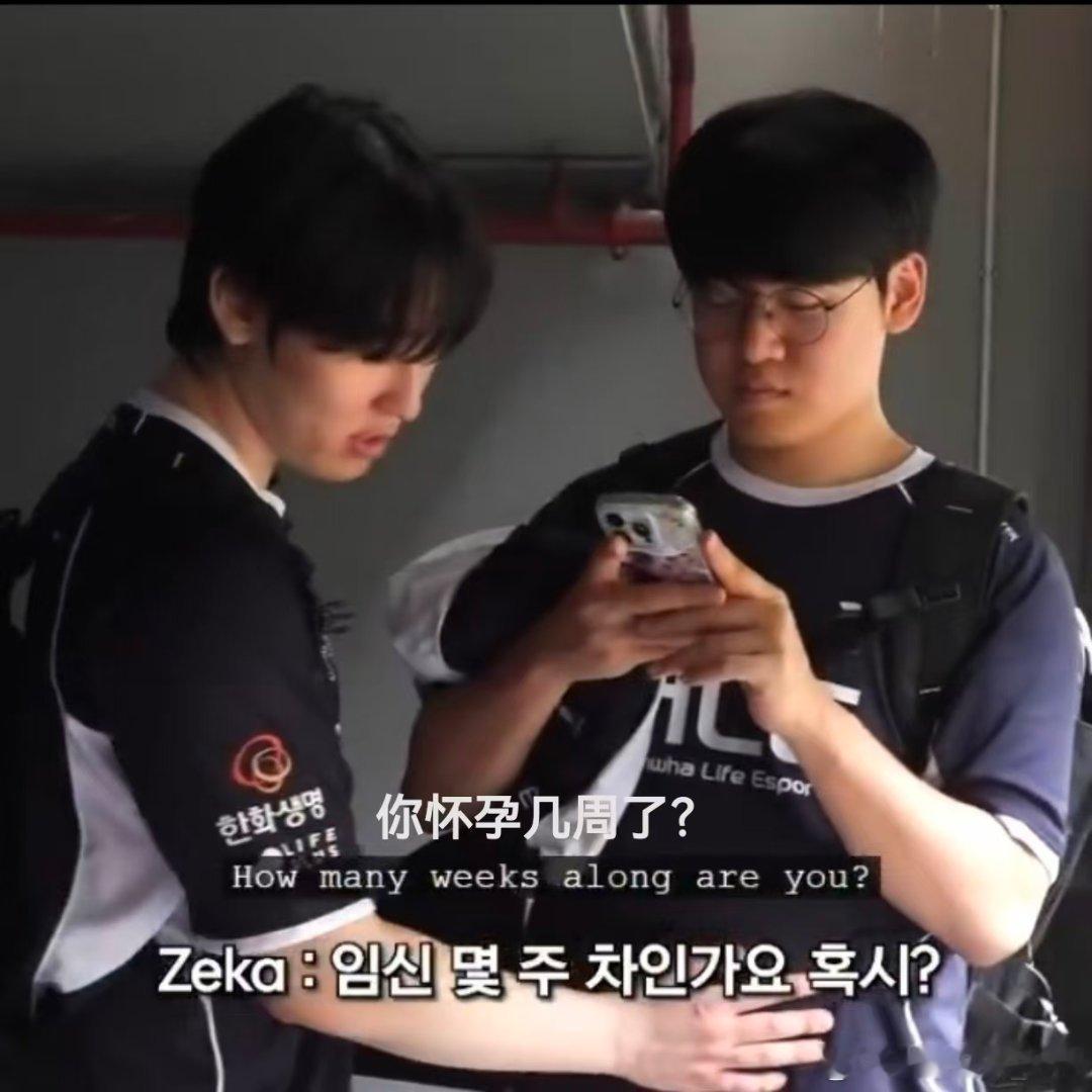 恶语伤人心啊Zeka拍Gumayusi的肚子：你怀孕几周了？👇CR：HLE官方
