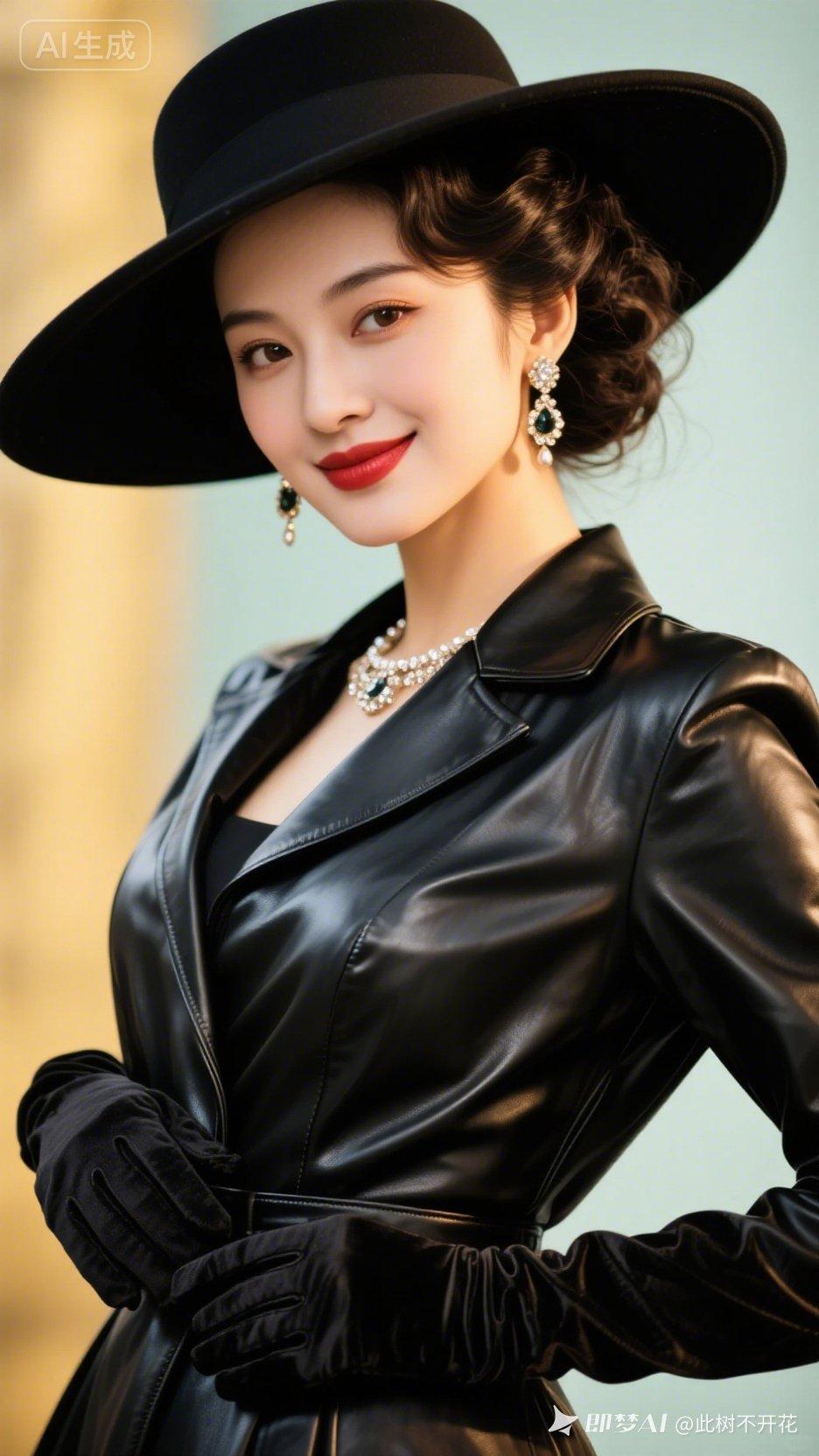 复古风穿搭指南：黑色皮衣+珍珠项链，优雅又迷人！