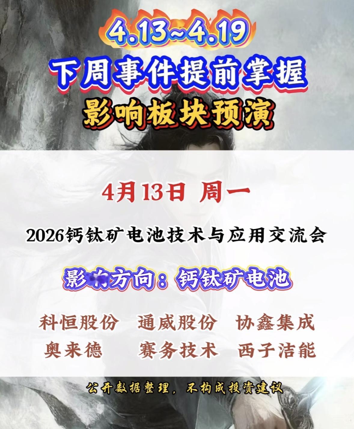 下周重要事件预告：4.13-4.19，影响板块预演下周（4.13-4.1