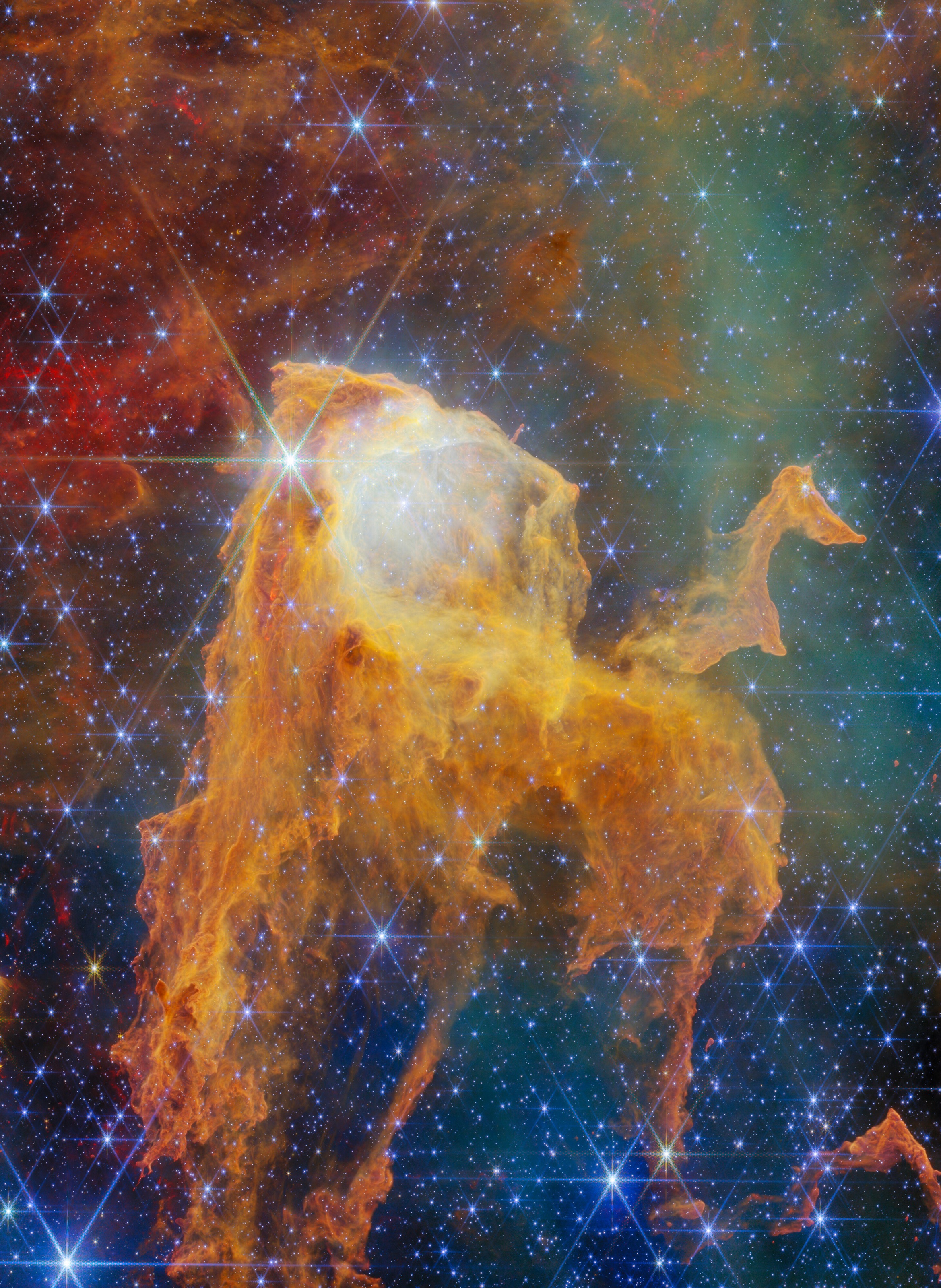 📦韦伯发现船底座星云中，形似打开宝箱的气体尘埃云詹姆斯・韦伯空间望远镜，在船底座星云捕捉到一处外形