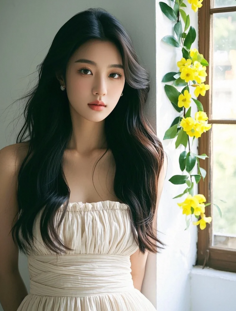 阳光穿过花瓣落在她脸上，少女与花，谁更动人？