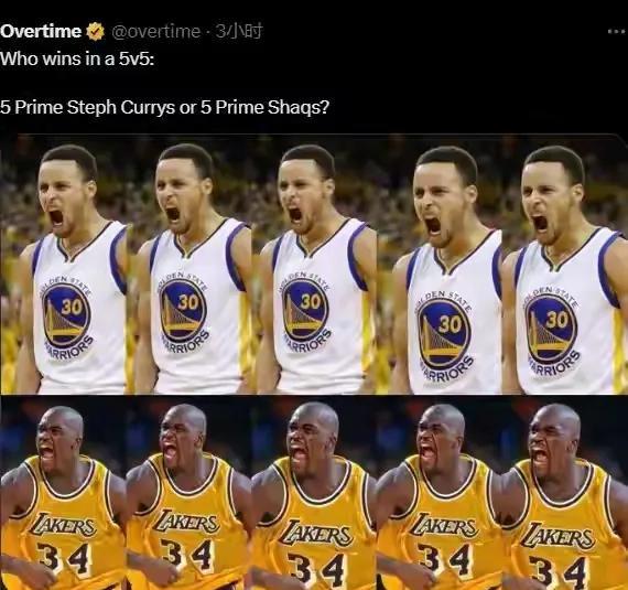 NBA5个库里和5个奥尼尔打一场比赛，谁赢？奥尼尔：库里赢，他没有弱点，我罚球