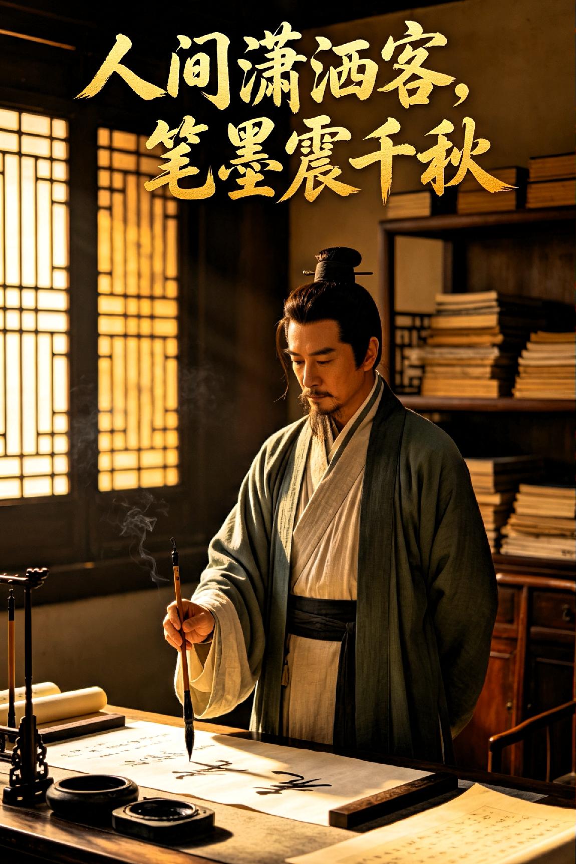 《人间潇洒客，笔墨震千秋》纵意红尘任自由，襟怀坦荡阅春秋。挥毫落纸风