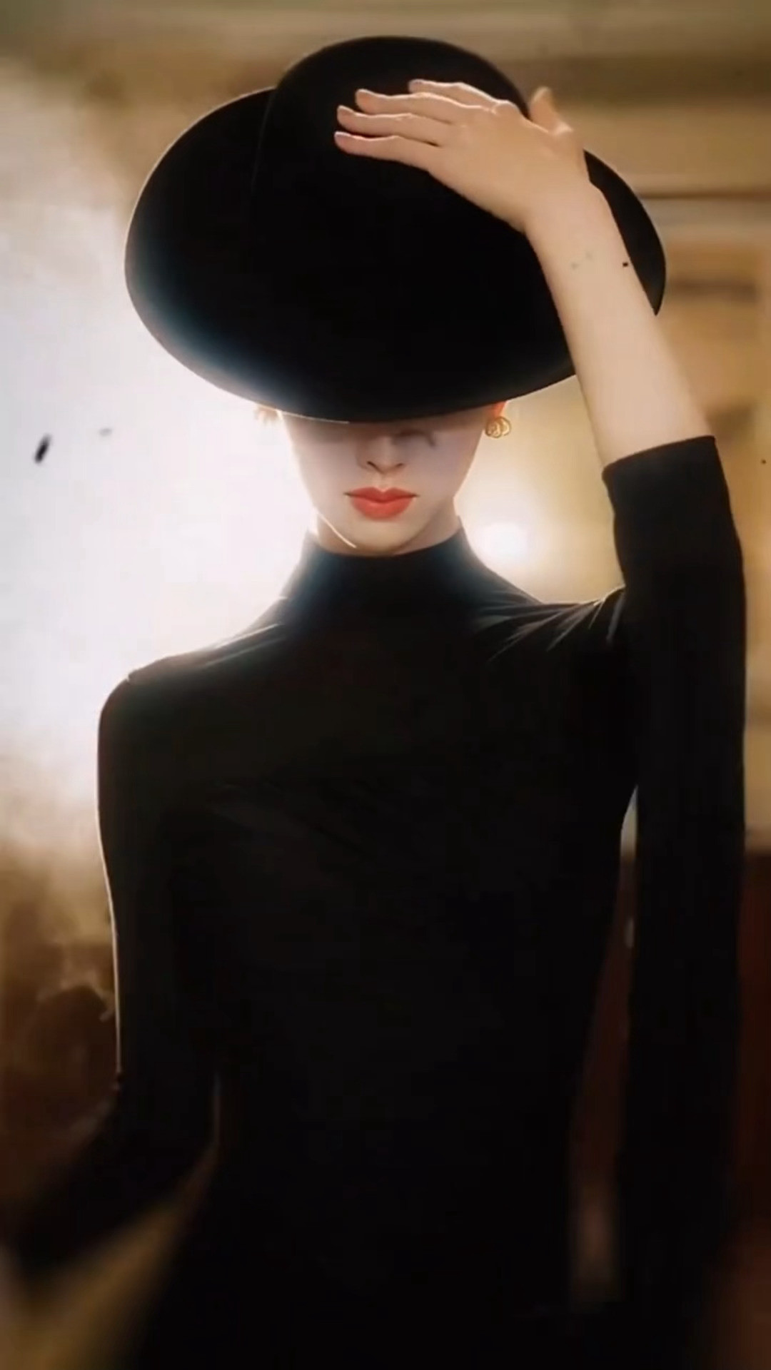 陈都灵黑裙礼帽转场，戴上帽子那瞬间，我嘴角立马勾起来了，好婀娜多姿的嘟