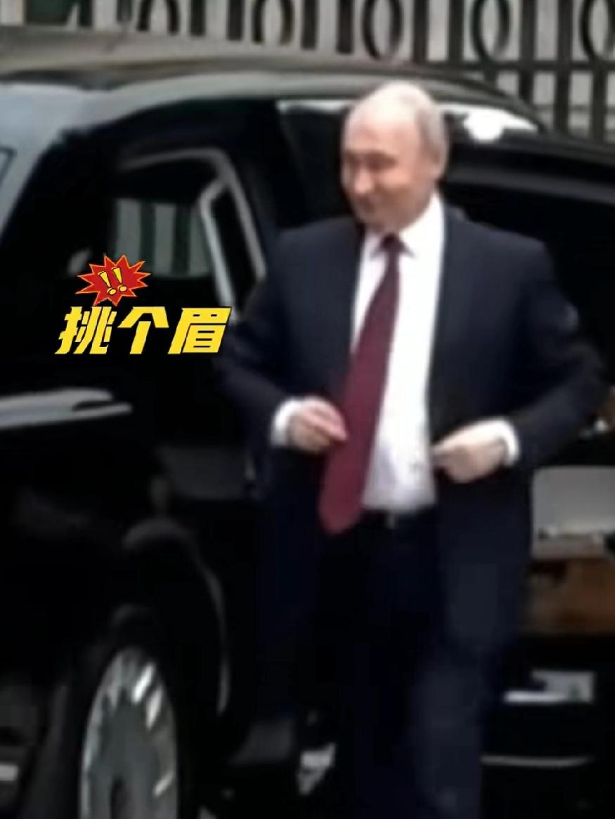 普京下车时调皮挑眉微笑，步伐轻盈，嘴角都压不住笑容！欢迎仪式上响起熟悉东西旋