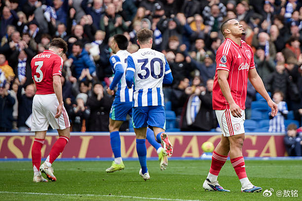 布莱顿2比1诺丁汉森林非常开心地看到森林又输了，向降级又迈进了一步。下轮森林客