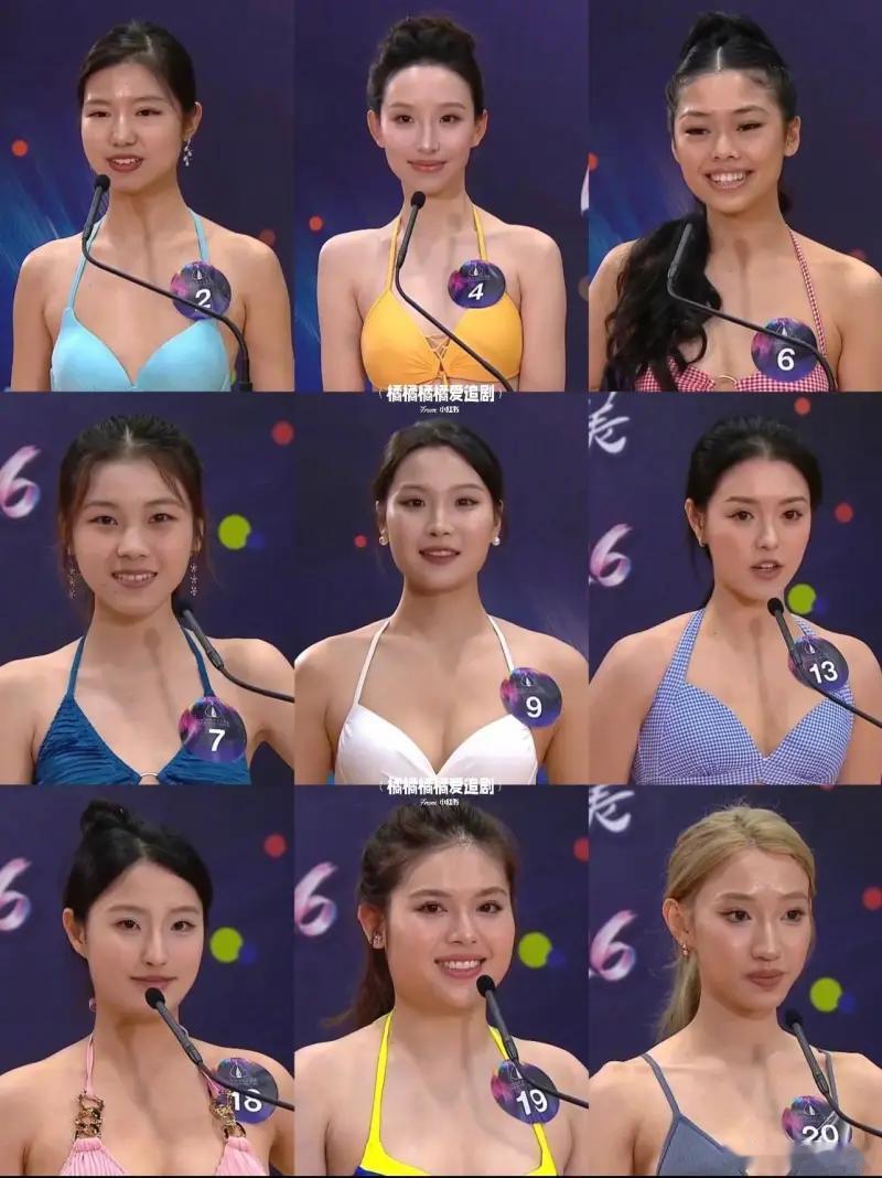 这一组图片是2026香港小姐竞选泳装环节的现场截图，画面背景带有“2026”字样