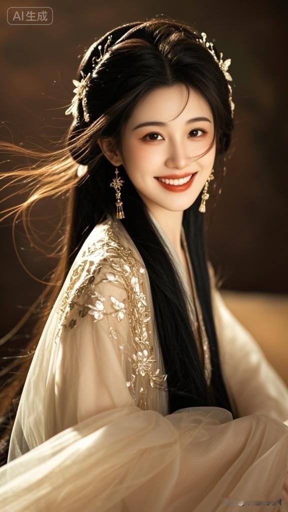 惊艳的古典美人，金发簪点缀，宛如古代仕女图