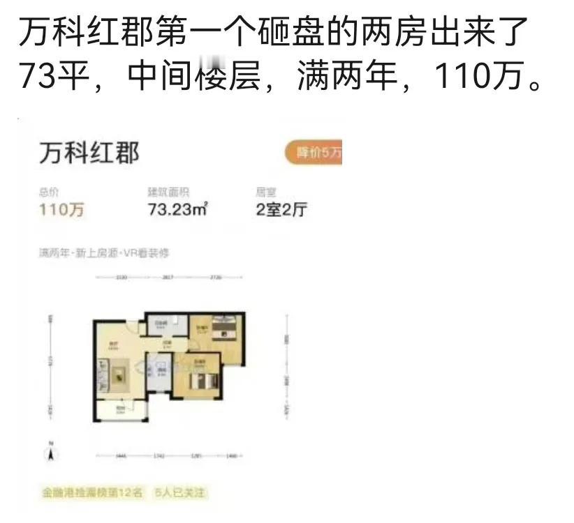 武汉房价这么个下跌法将是多方亏损流血！曾经光谷高端住宅万科红郡业主惨烈砸盘只卖1