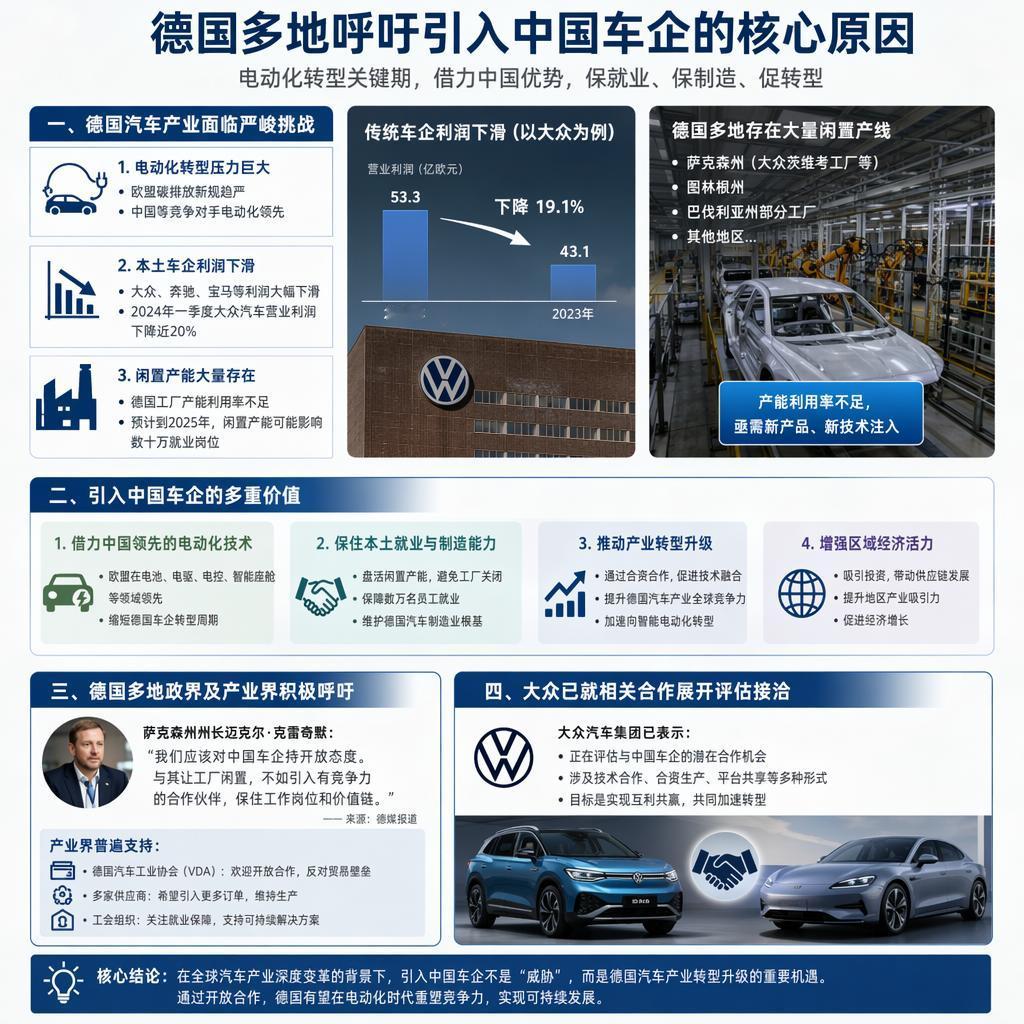 德国萨克森州等多地政界和产业界最近发出了一种声音：欢迎中国车企来德国建厂或合作，