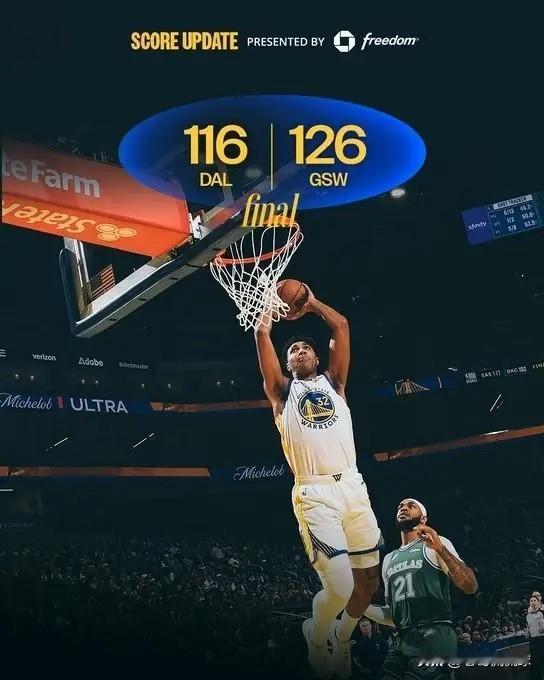 勇士官方真是太懂人情世故了！在今天勇士主场以126：116力克独行侠的圣诞大战中