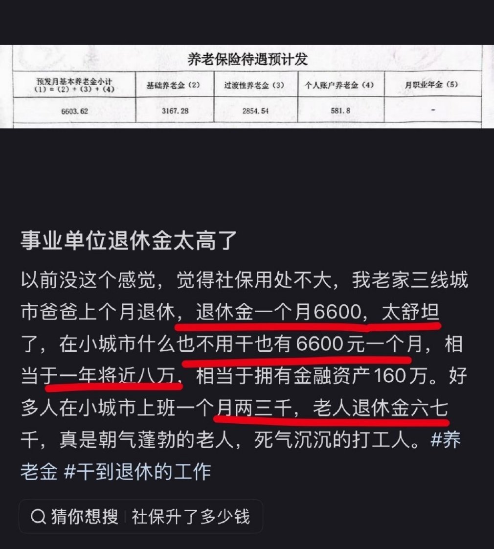 网友说他父亲的退休金针不错！