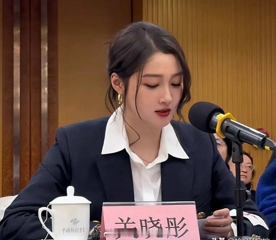 关晓彤真不适合从艺，适合从政，她穿这身衣服比任何红毯造型都好看，妆容干净利落，一