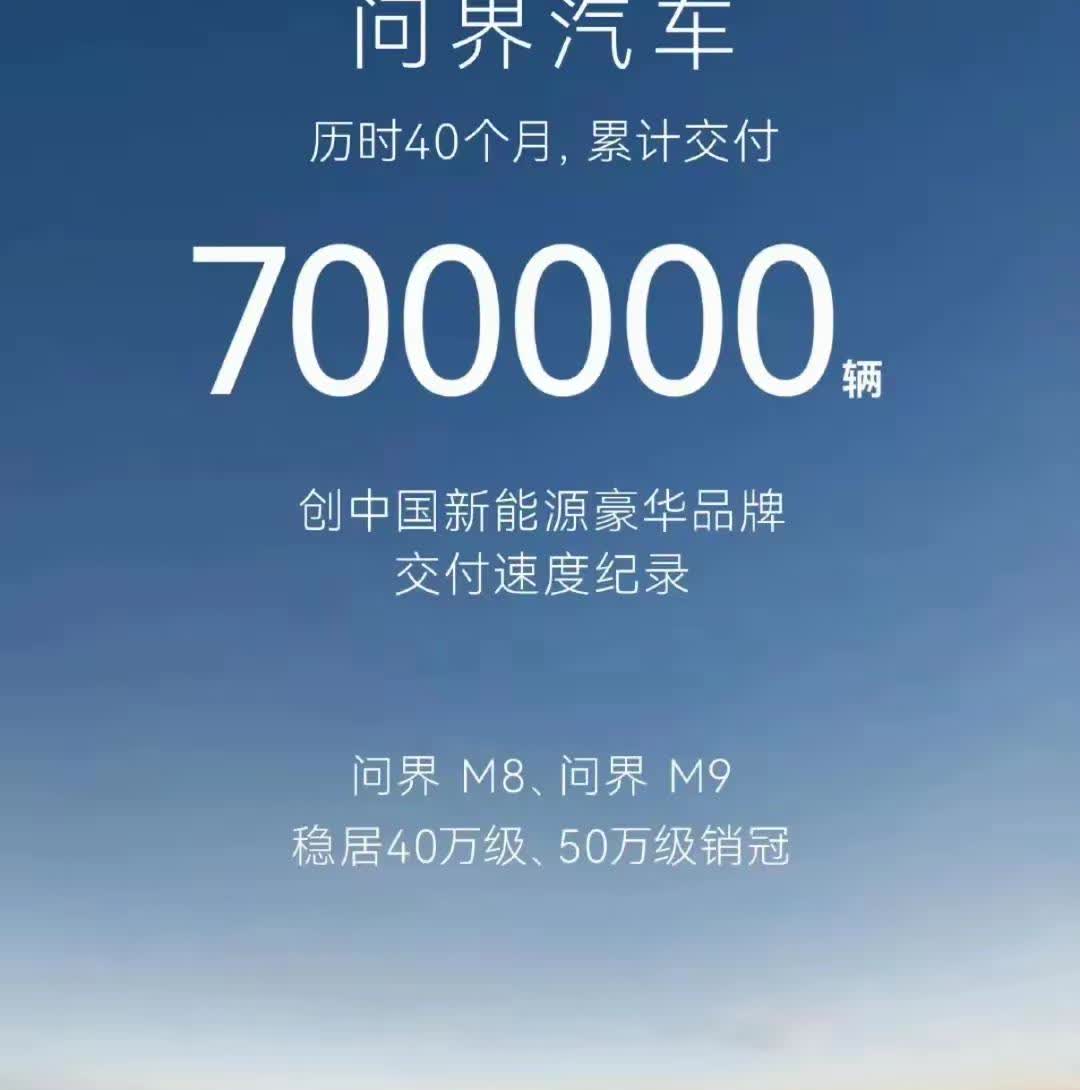 2025年末，问界可能冲击100万的销量，也就是每个月5万辆，其中：M9大约