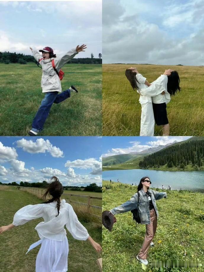 拍照不用刻意僵硬摆拍，松弛才是氛围感核心。侧身仰头接住晚风，抬手轻遮阳光，低头抚