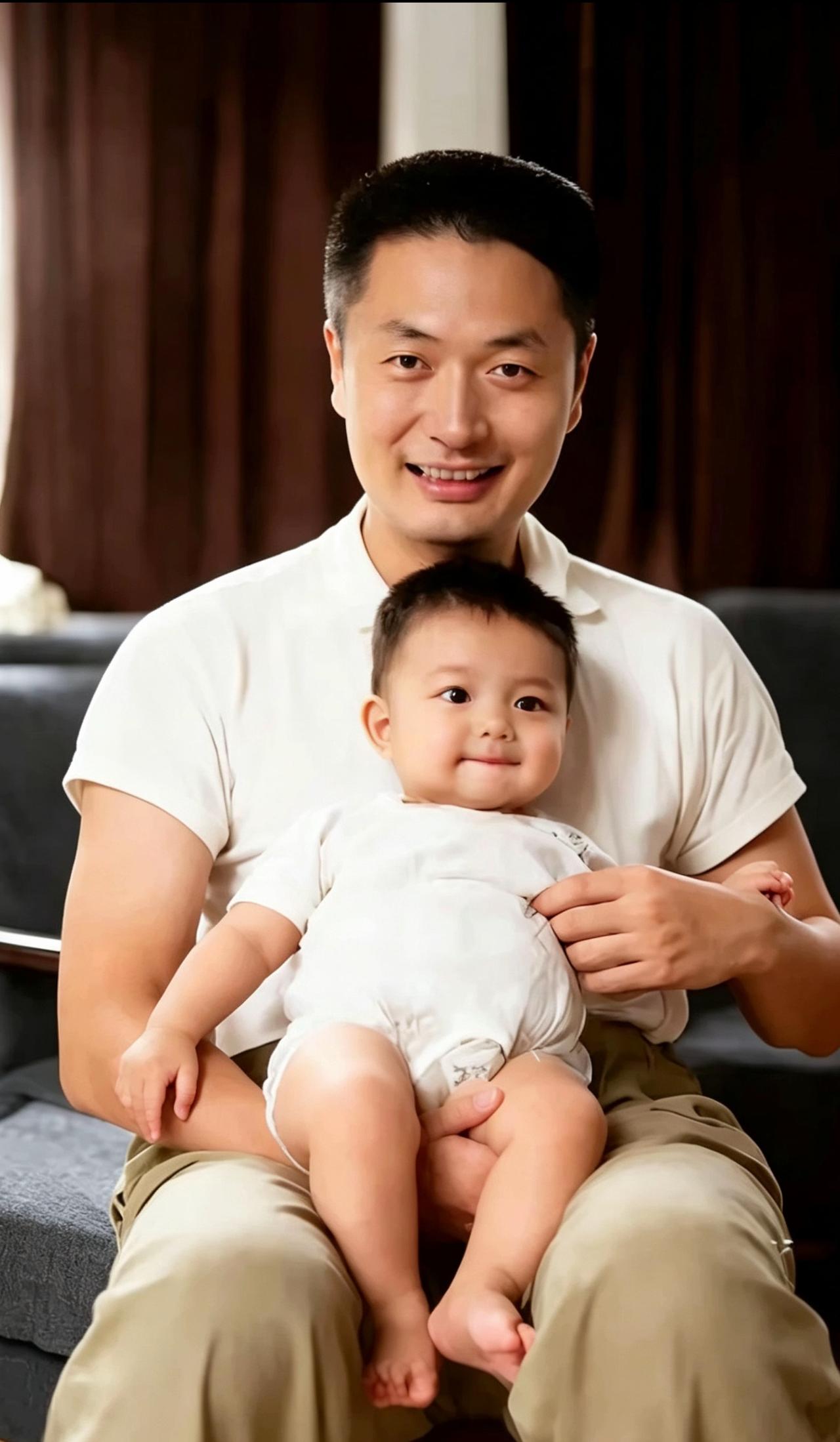 1978年，陈毅之子陈小鲁怀抱幼子陈正国，孩子亦是粟裕大将之外孙