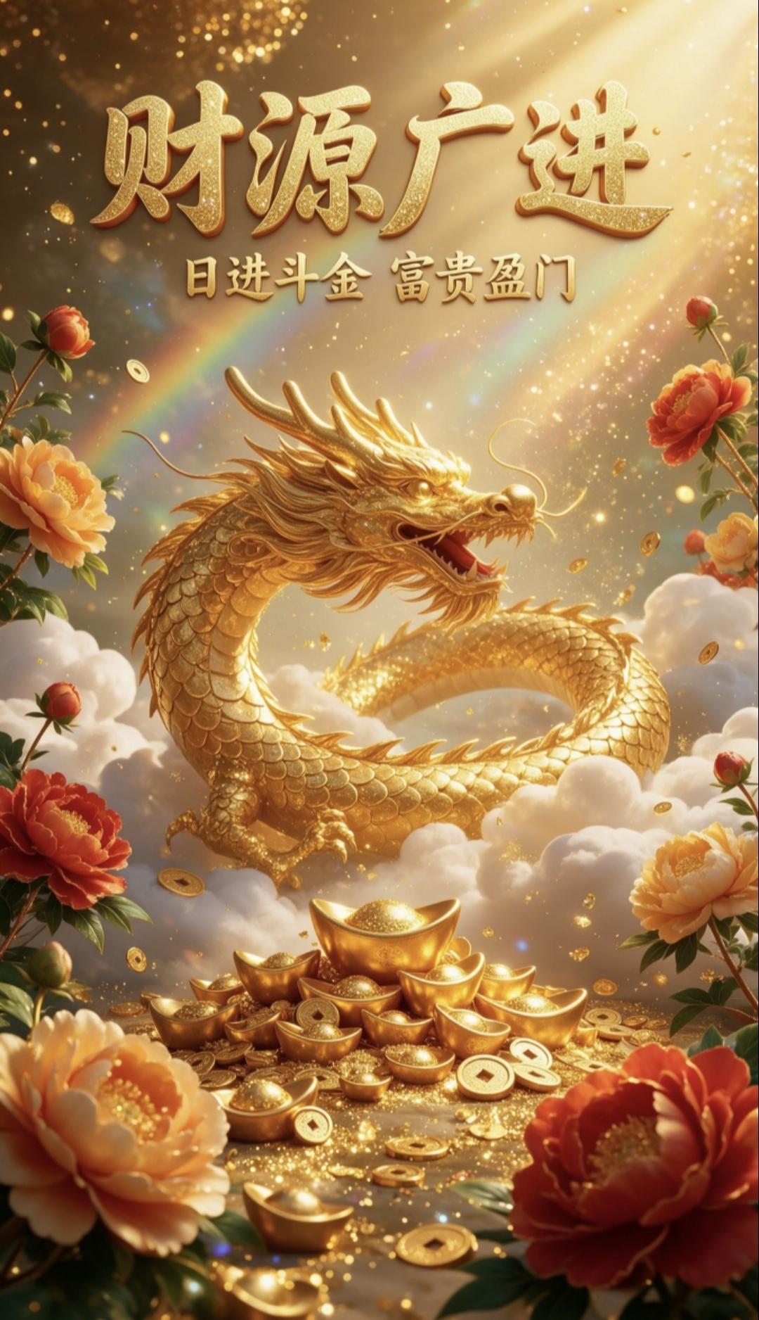 ​​金龙献瑞财源广进，凤舞九天富贵吉祥​金龙腾云献祥瑞，金雨洒落聚宝盆。凤舞霓