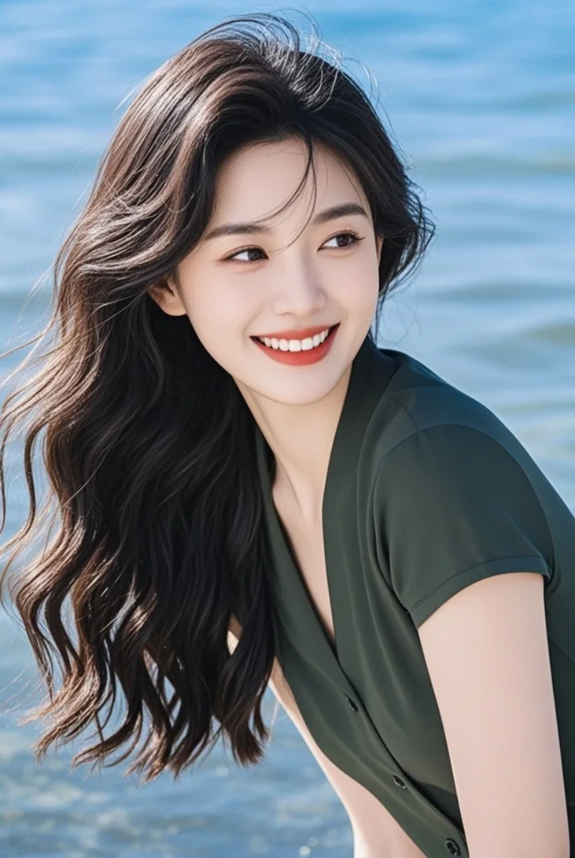 发丝如波浪，眼神如星光