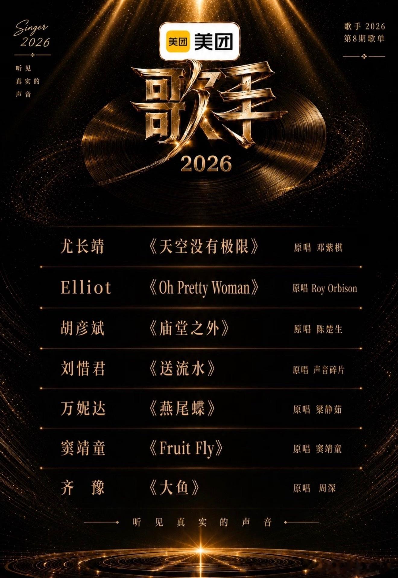 歌手2026第8期歌单，歌手前四预测齐豫，万妮达，胡彦斌，尤长靖！！