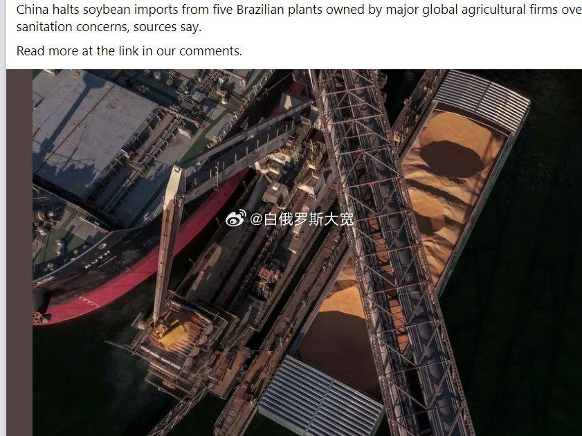 11月28日，巴西农业部表示，中国方面已通知，禁止五家巴西大豆出口商对华出口。据