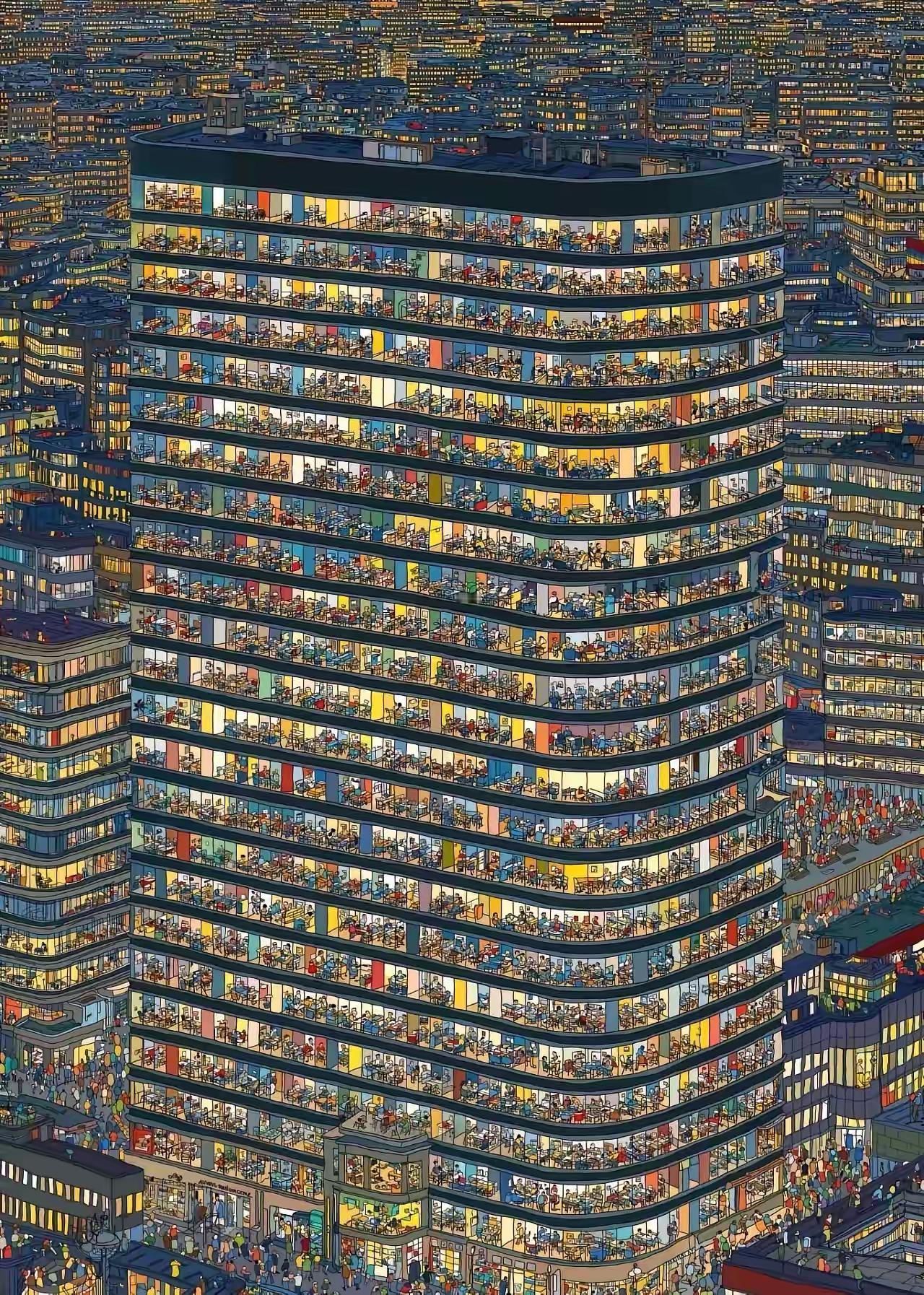 没想到，一张照片能火出圈！这分明就是一座办公大楼，看着灯火通明，一片紧张忙碌的画