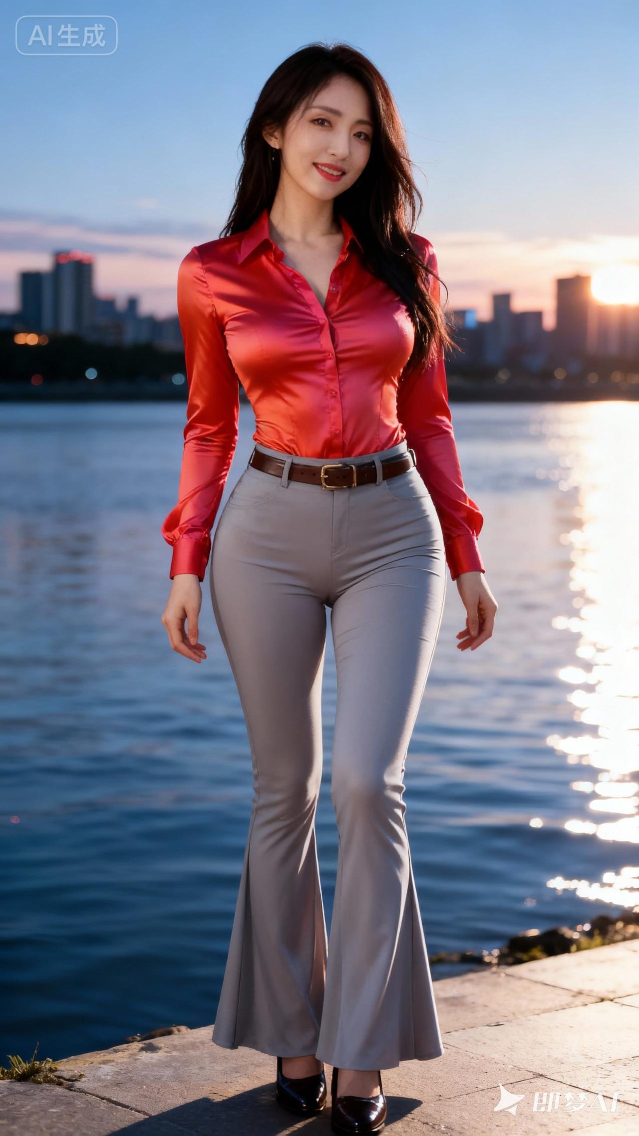 都市丽人穿搭指南：红衬衫+高腰裤，尽显优雅气质！