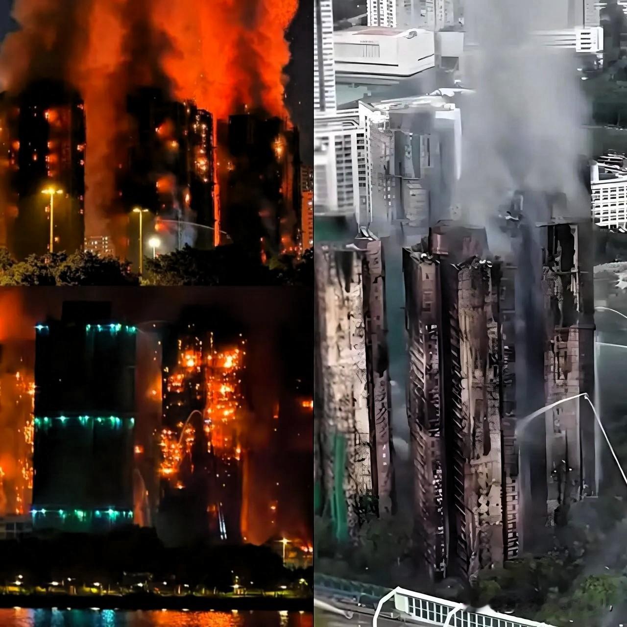 【推倒重建？你支持吗？】香港大埔宏福苑一座被烧的大楼，专家说因为高温焚烧，已经烧