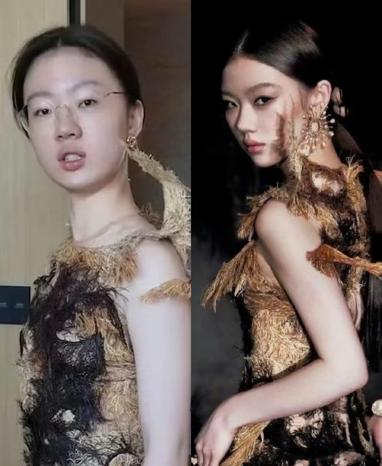 妆造妆后两模两样，素颜差点没认出来[笑着哭]​​​
