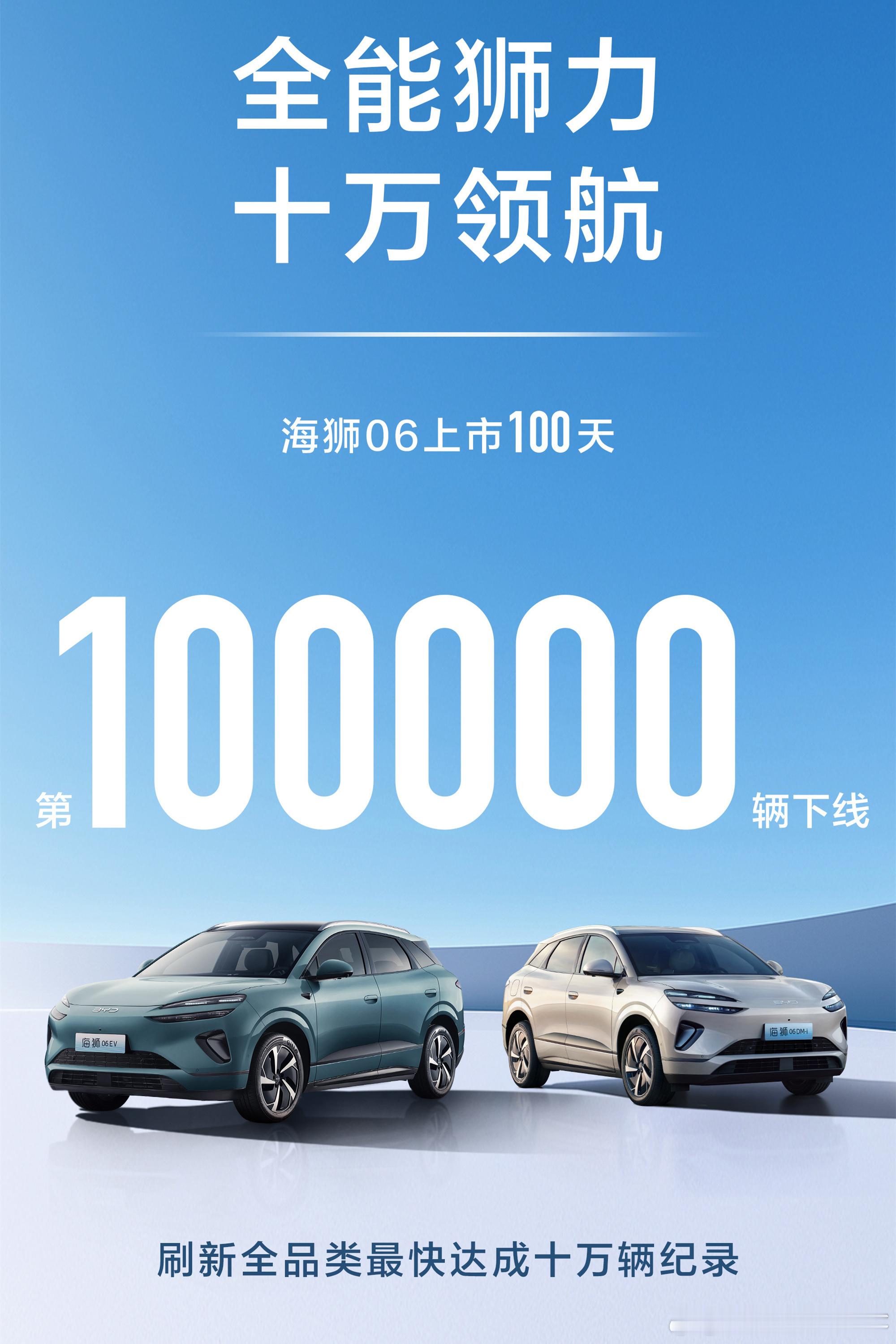 比亚迪仅海狮06一台车，上市100天，第10万台下线。对比图2新势力，十万交付最
