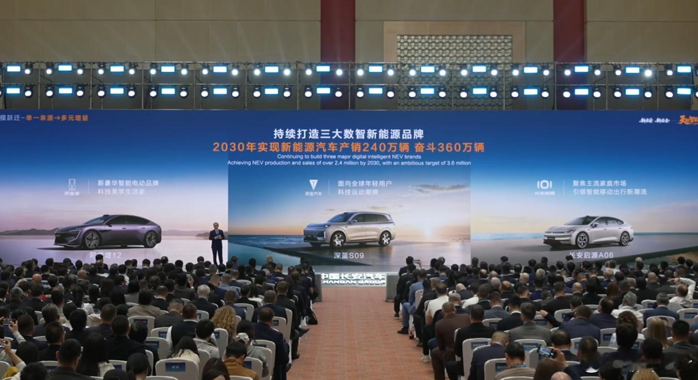 大v聊车长安汽车举办全球战略发布会，董事长朱华荣宣布将战略性整合阿维塔与深蓝汽