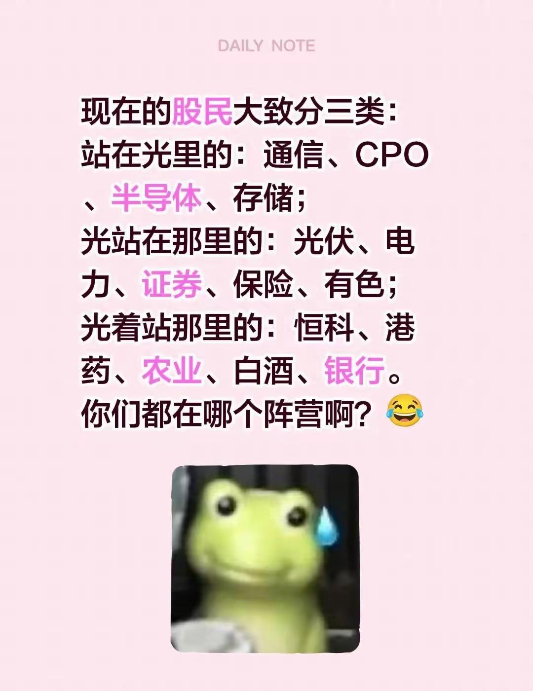 现在的股民大概能分成三拨，界线清楚得很。第一拨是站在光里的，通信、CPO、