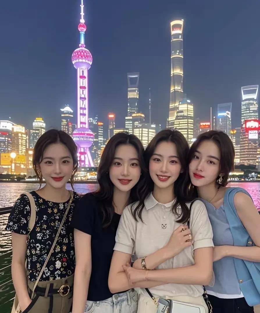 这颜值也太让人羡慕了，四姐妹个个都好看，身材也好，美丽动人，从左往右数，第四个最